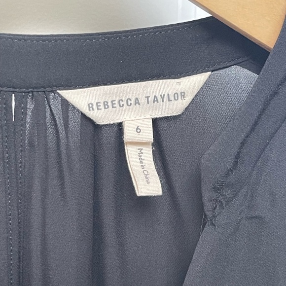 Rebecca Taylor Silk Blouse Long Sleeve Criss Cross Drape V-Neck Black Size 6 - Picture 4 of 10